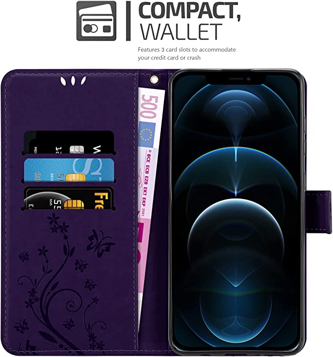Cadorabo iPhone 13 Pro Θήκη Πορτοφόλι Stand από Δερματίνη - Floral - Dark Purple