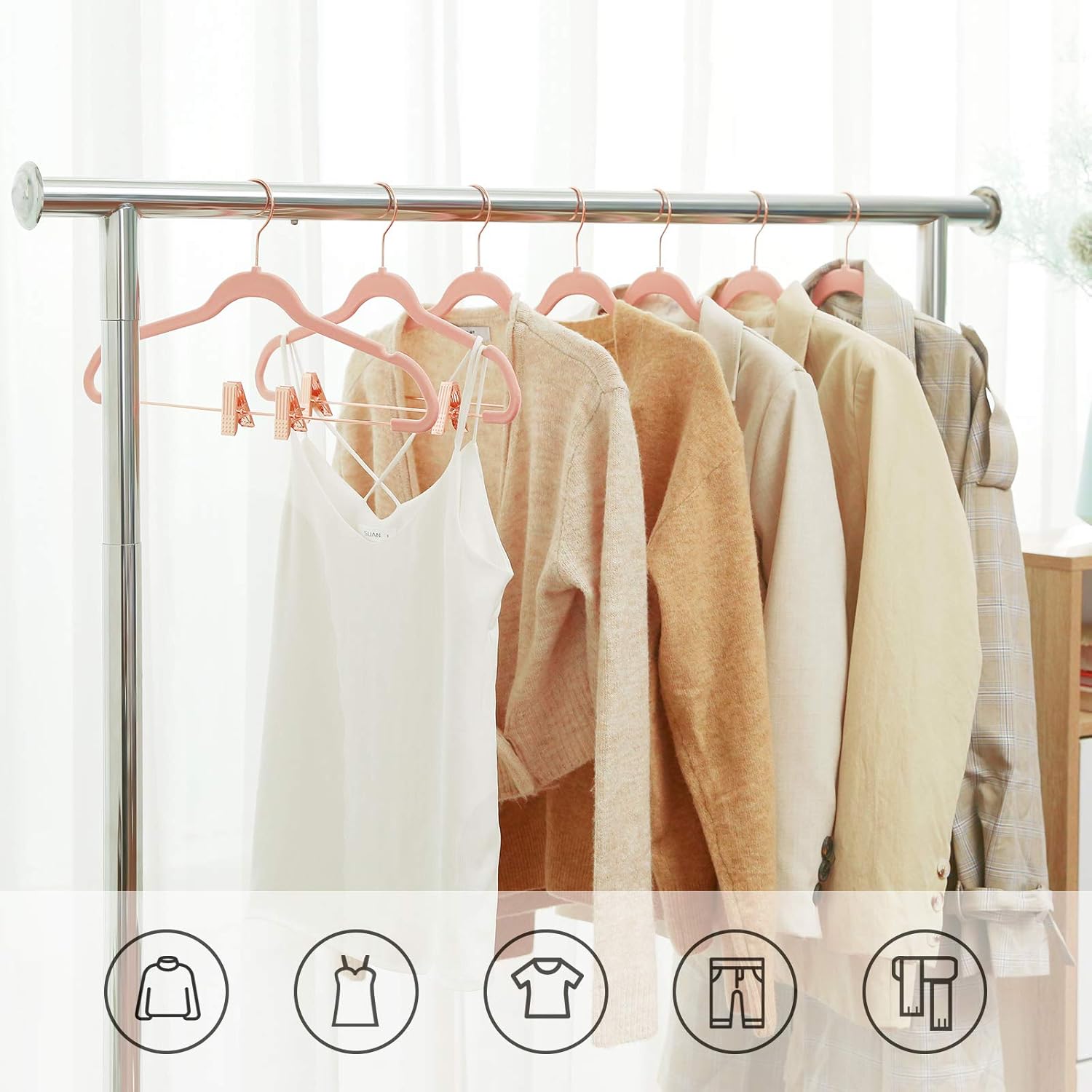 Songmics Σετ με 24 Βελούδινες Κρεμάστρες Ρούχων με Κλιπ - Light Pink - CRF14PK24