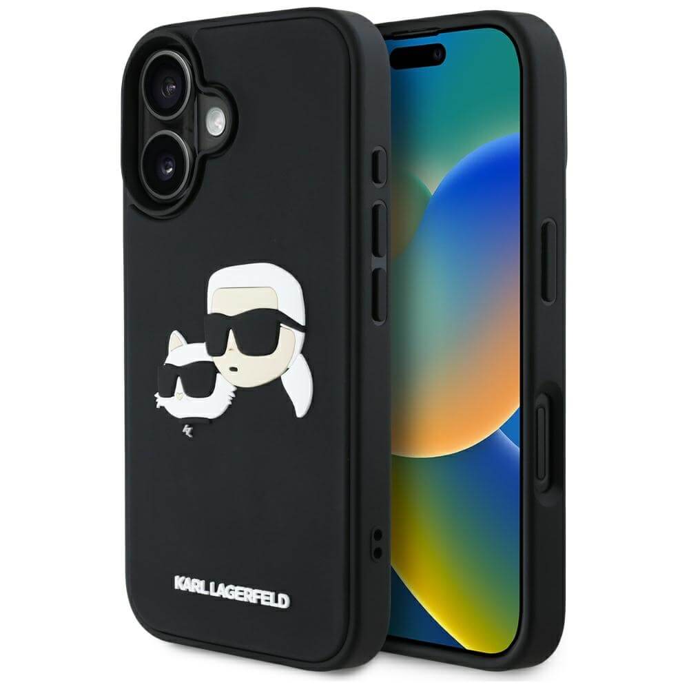 Karl Lagerfeld iPhone 16 - HC 3D Rubber Double Heads - Σκληρή Θήκη με Πλαίσιο Σιλικόνης - Black - KLHCP16SRBCKCHLK