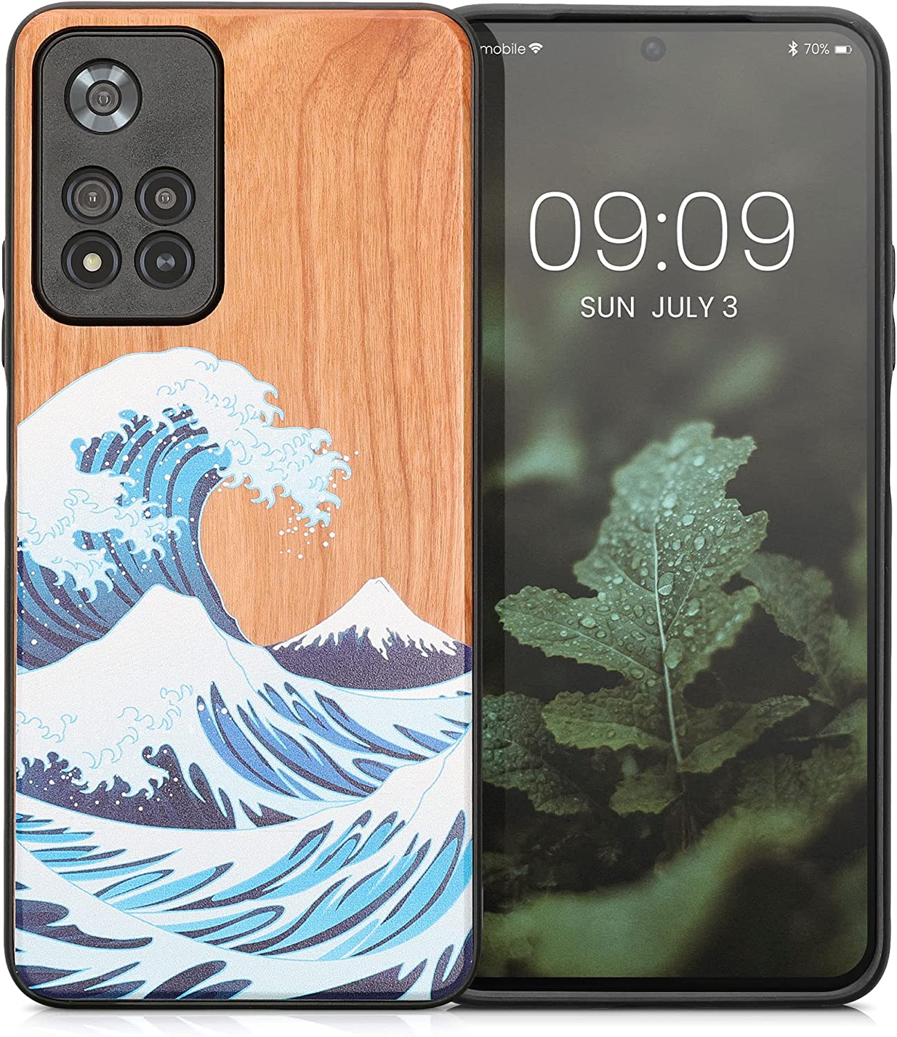 KW Xiaomi Redmi Note 11 Pro+ 5G Θήκη από Φυσικό Ξύλο - Design Japanese Wave - Blue / White / Brown - 58100.03