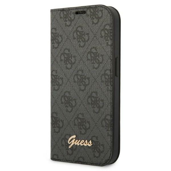 Guess iPhone 14 Plus 4G Vintage Gold Logo Θήκη Βιβλίο από Συνθετικό Δέρμα - Black - GUBKP14MHG4SHK