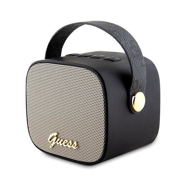 Guess Portable Speaker Mini Bluetooth 5.3 - 4G Leather Script Logo with Strap - Φορητό Ηχείο Bluetooth - Black