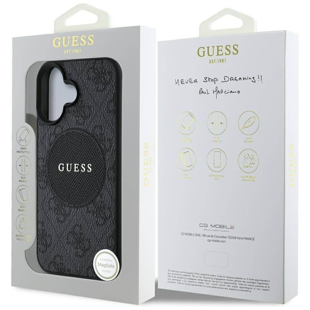Guess iPhone 16 - 4G Circle Classic Logo - MagSafe Θήκη με Επένδυση Συνθετικού Δέρματος - Black - GUHMP16SP4PGRSGK