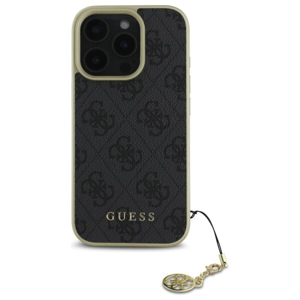 Guess iPhone 16 Pro - 4G Charms Collection - Θήκη με Επένδυση Συνθετικού Δέρματος - Black - GUHCP16LGF4GGR