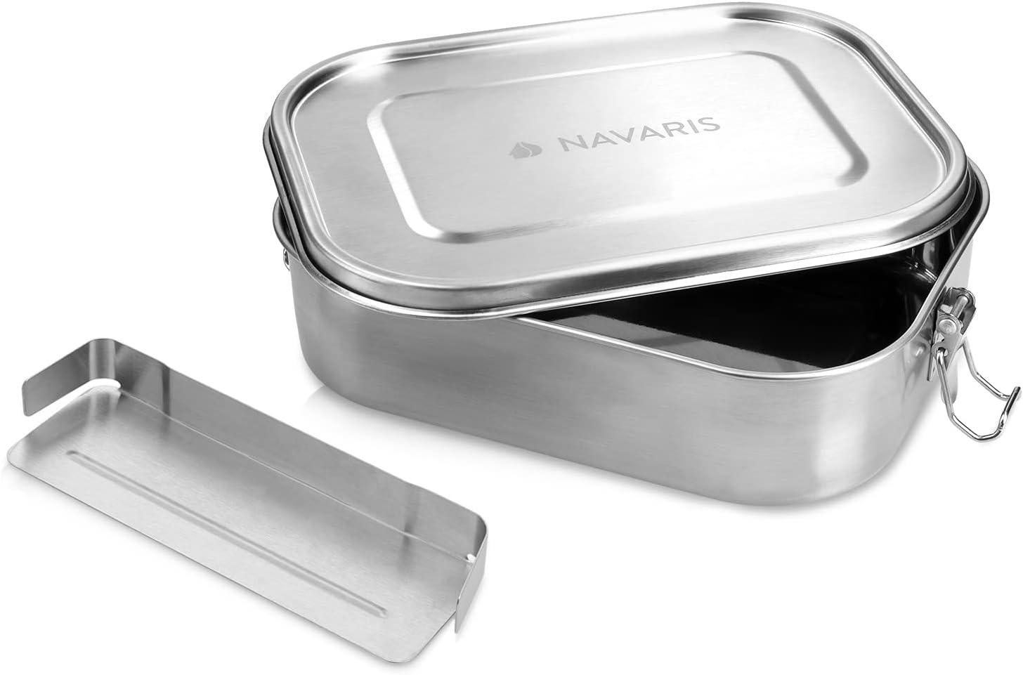 Navaris Steel Lunch Box with Divider Δοχείο Αποθήκευσης Φαγητού με Διαιρέτη - Silver - 50788.01
