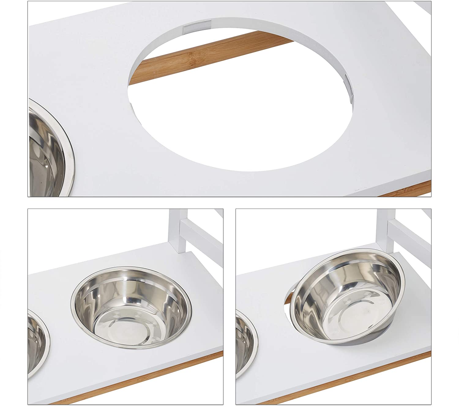 Relaxdays Ρυθμιζόμενη Ξύλινη Βάση με 2 Μπολ 1000ml από Ανοξείδωτο Ατσάλι - Large - 4052025923662