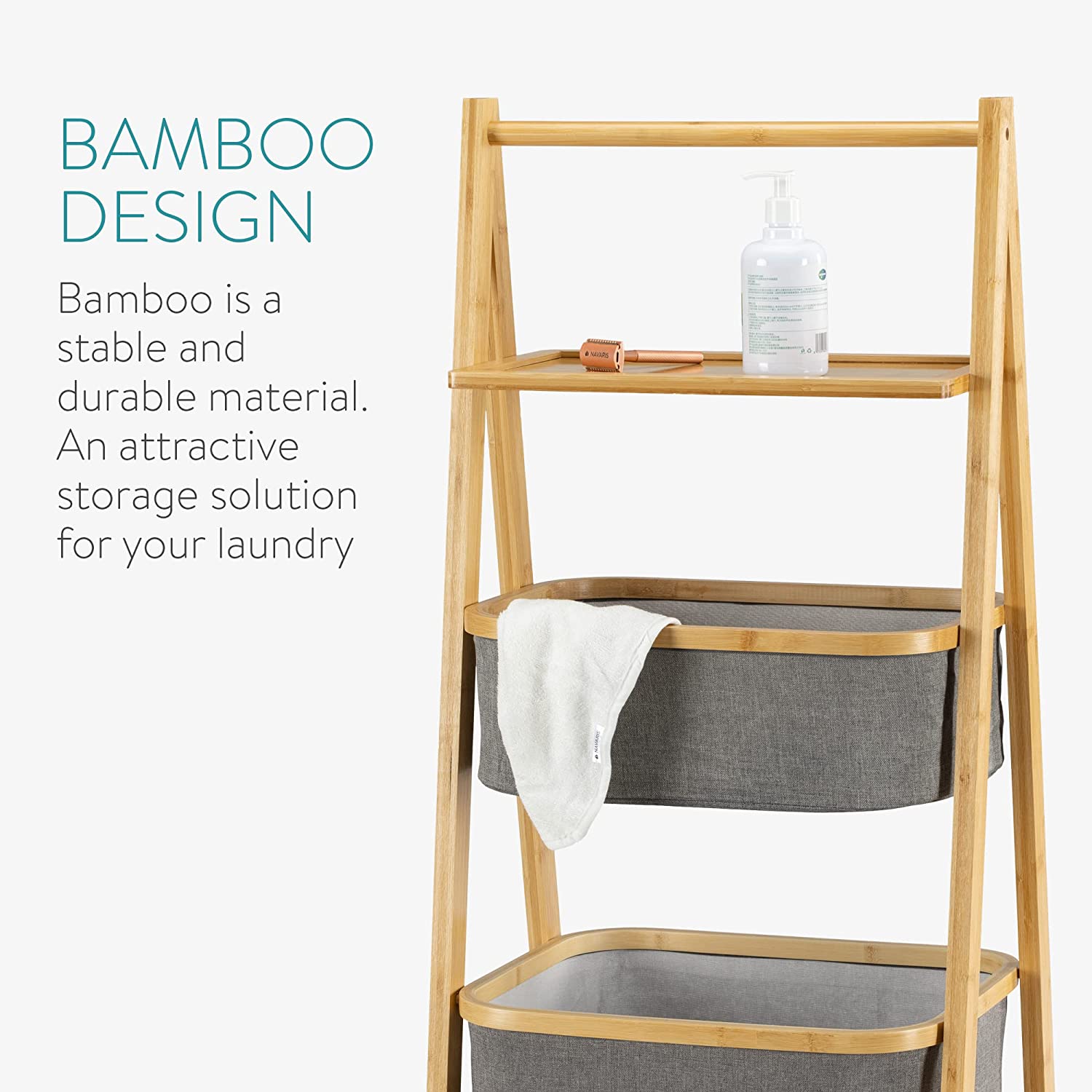 Navaris Ράφι Μπάνιου 3 Επιπέδων από Μπαμπού - Light Brown / Grey - 54154.01