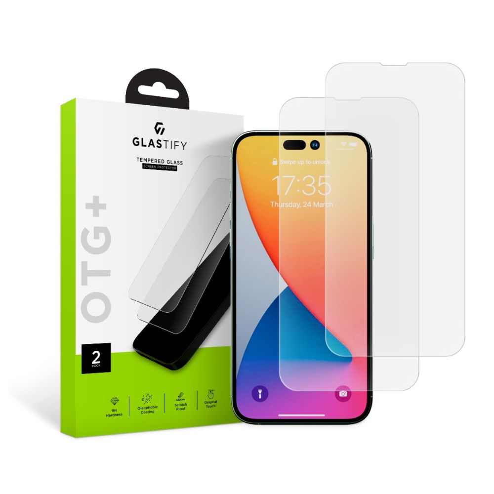 Glastify iPhone 14 Pro OTG+ 0.28mm 2.5D 9H Tempered Glass Αντιχαρακτικό Γυαλί Οθόνης - 2 Τεμάχια - Clear