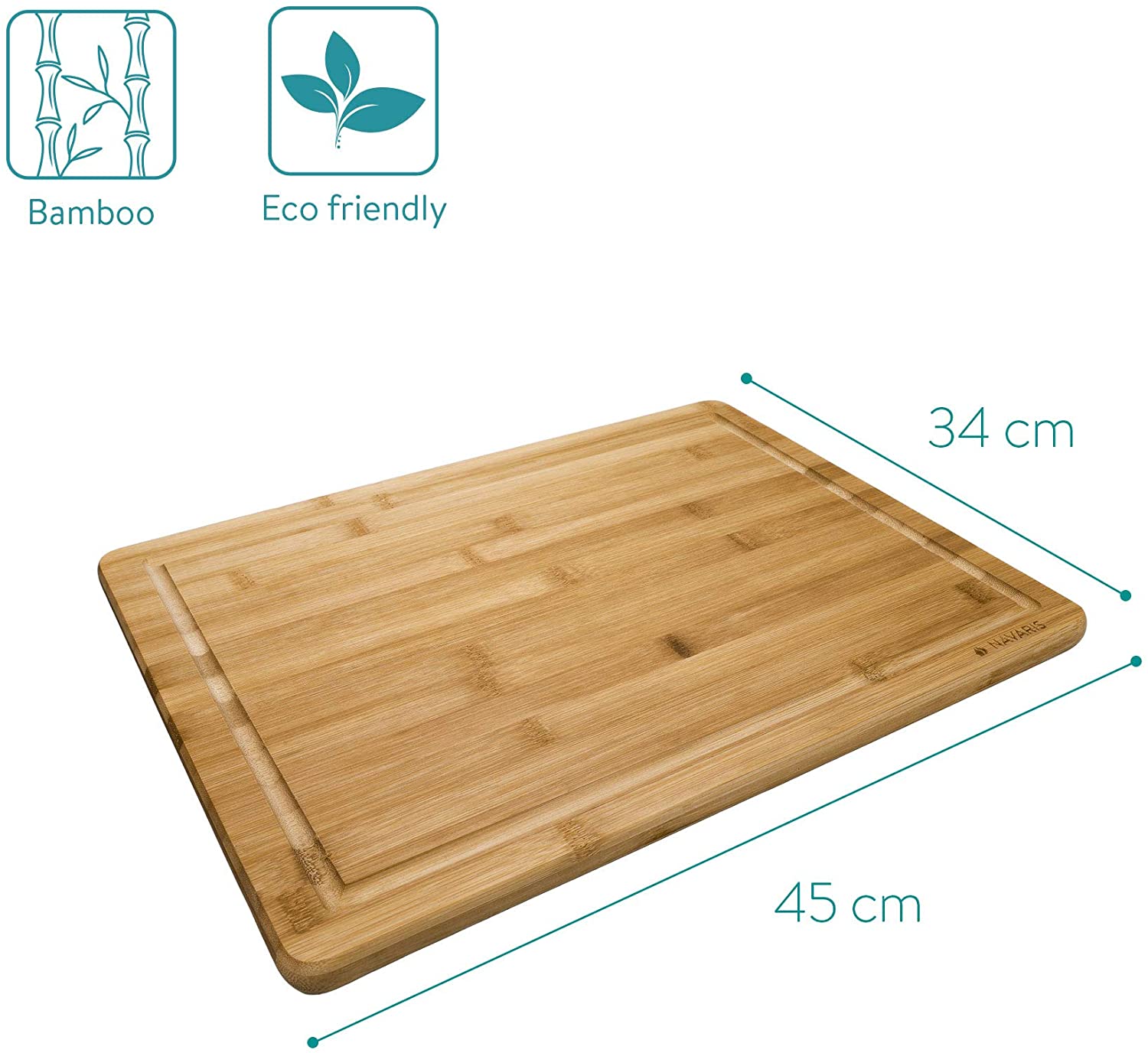 Navaris Natural Bamboo Wooden Chopping Board Ξύλινη Επιφάνεια Κοπής - 45 x 34 x 1.8 cm - Light Brown - 51502.01