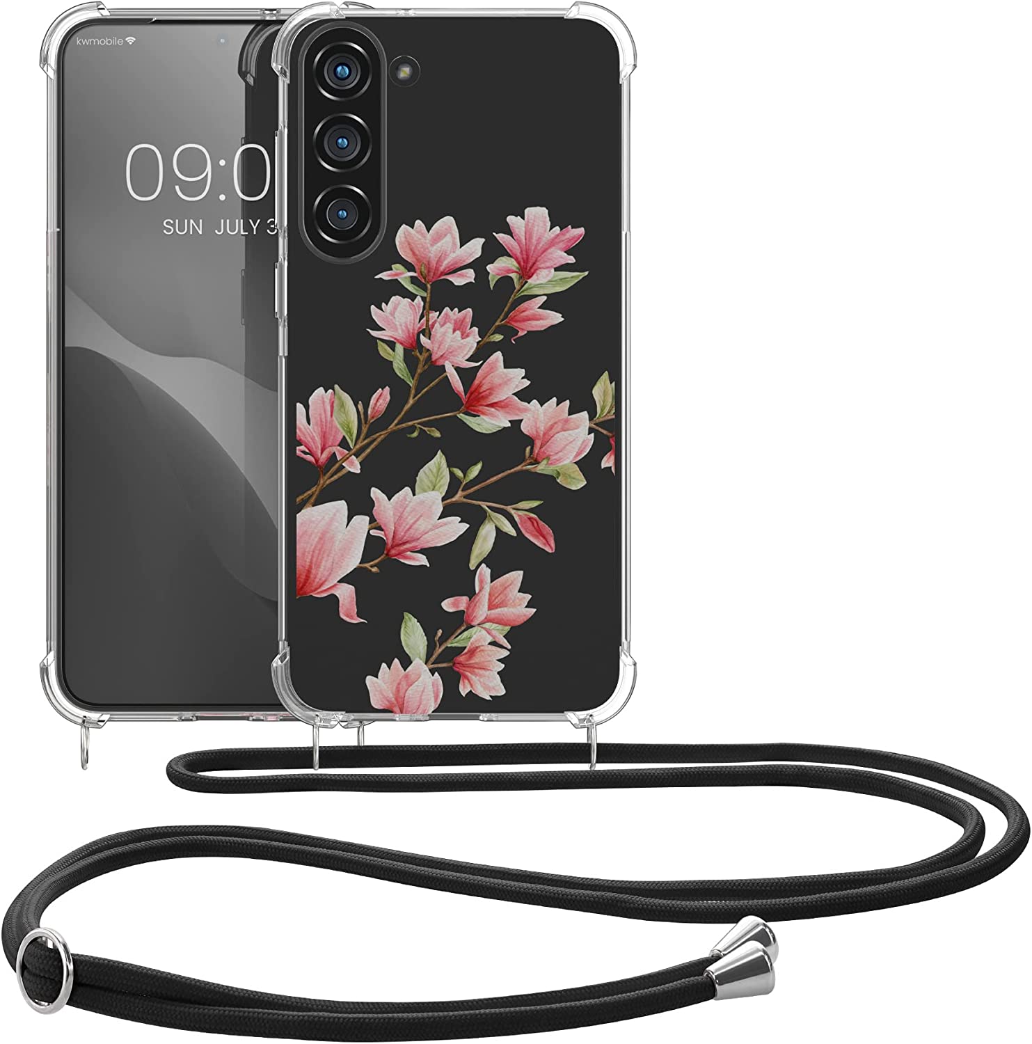 KW Samsung Galaxy S23+ Θήκη Σιλικόνης TPU με Λουράκι Design Magnolia - Pink / White - Διάφανη - 60326.01