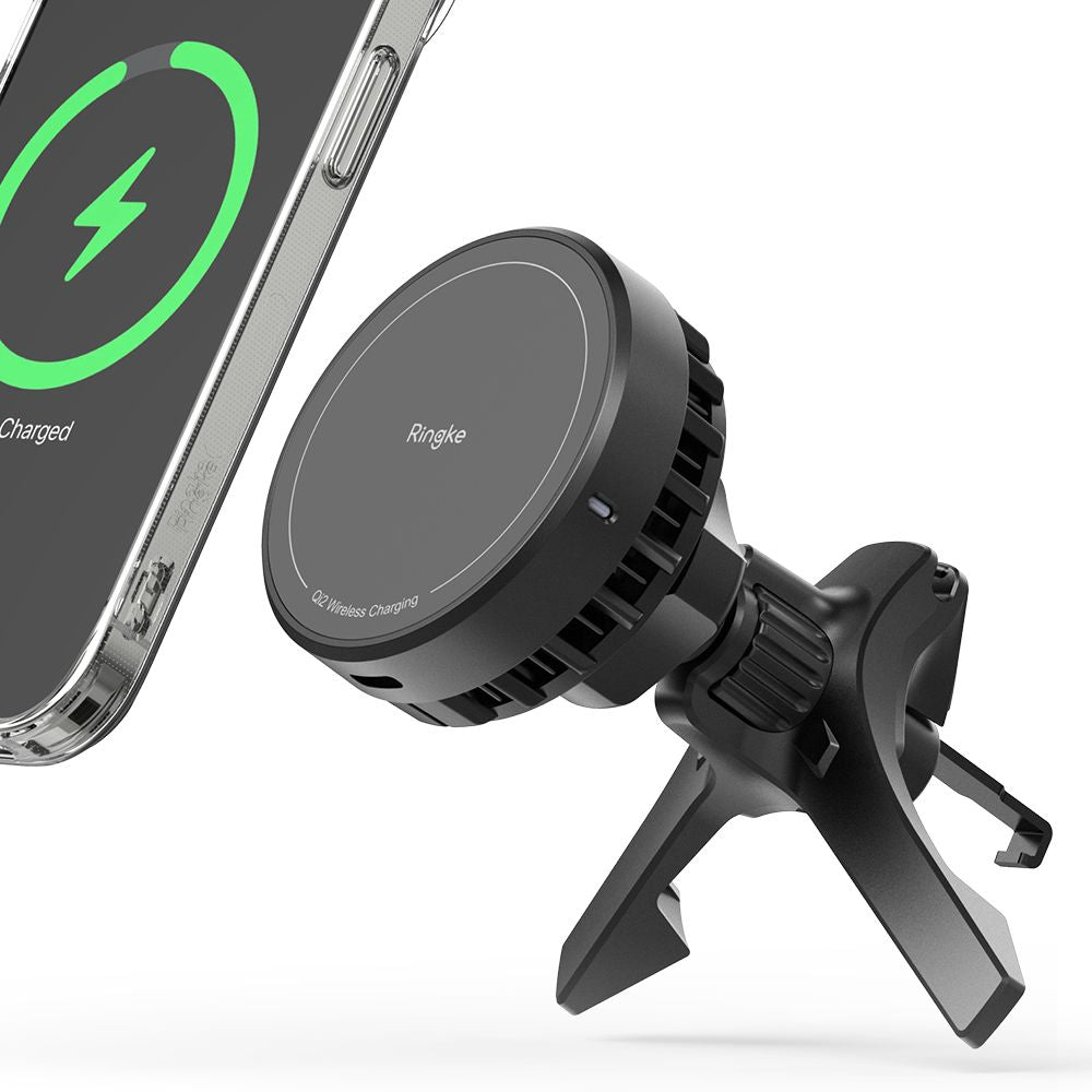 Ringke Peltier QI2 Μαγνητική Βάση Αυτοκινήτου Αεραγωγού με Ασύρματη Φόρτιση MagSafe 15W και Καλώδιο Type-C to Type-C - Black