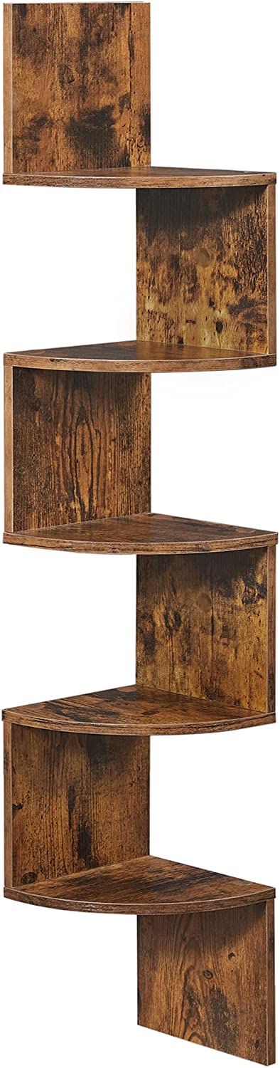 Vasagle Γωνιακή Βιβλιοθήκη Τοίχου με 5 Ράφια - 20 x 20 x 127.5 cm - Design Zigzag - Vintage Brown - LBC20BX