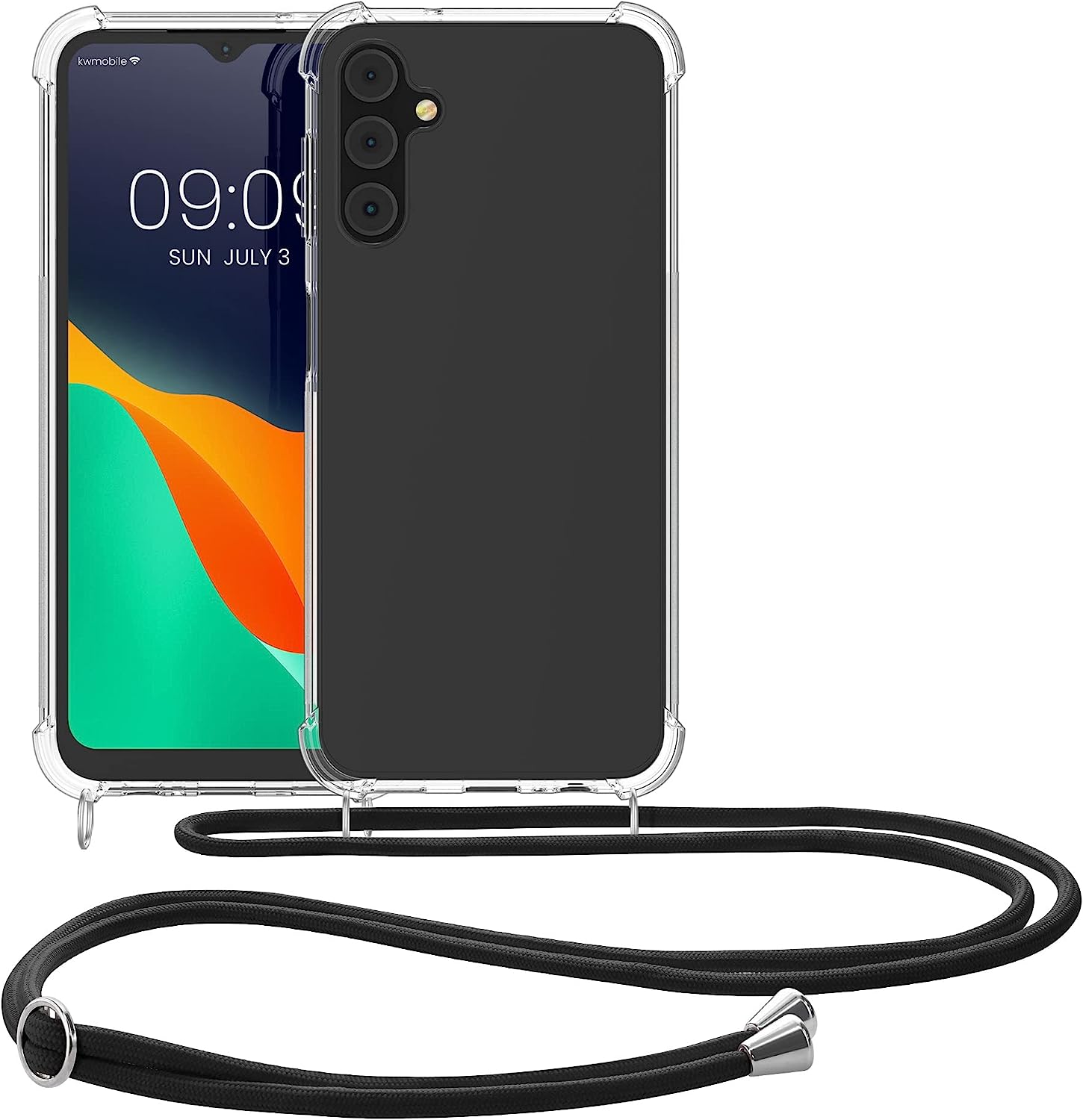 KW Samsung Galaxy A14 5G Θήκη Σιλικόνης TPU με Λουράκι - Διάφανη / Black - 61193.03