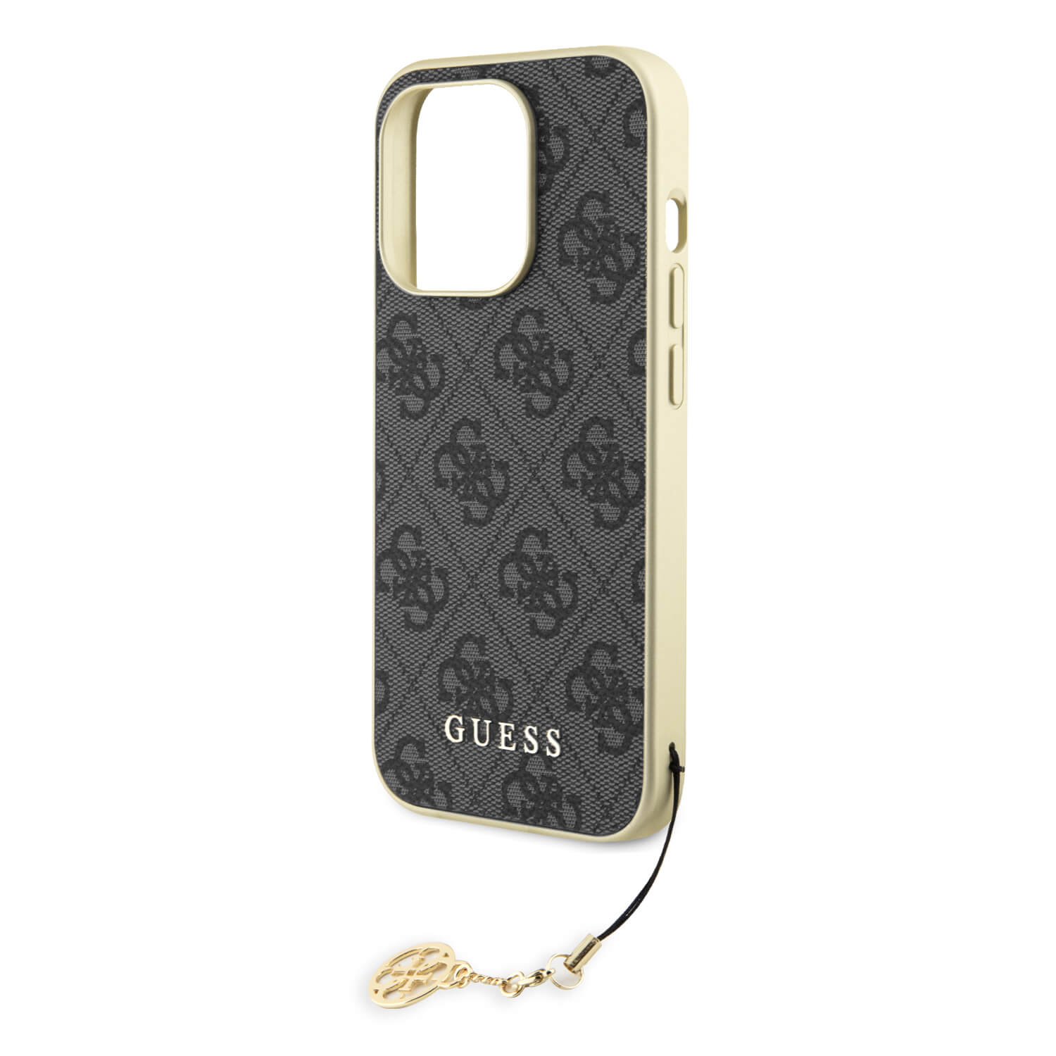 Guess iPhone 15 Pro - 4G Charms Collection Θήκη με Επένδυση Συνθετικού Δέρματος - Grey - GUHCP15LGF4GGR