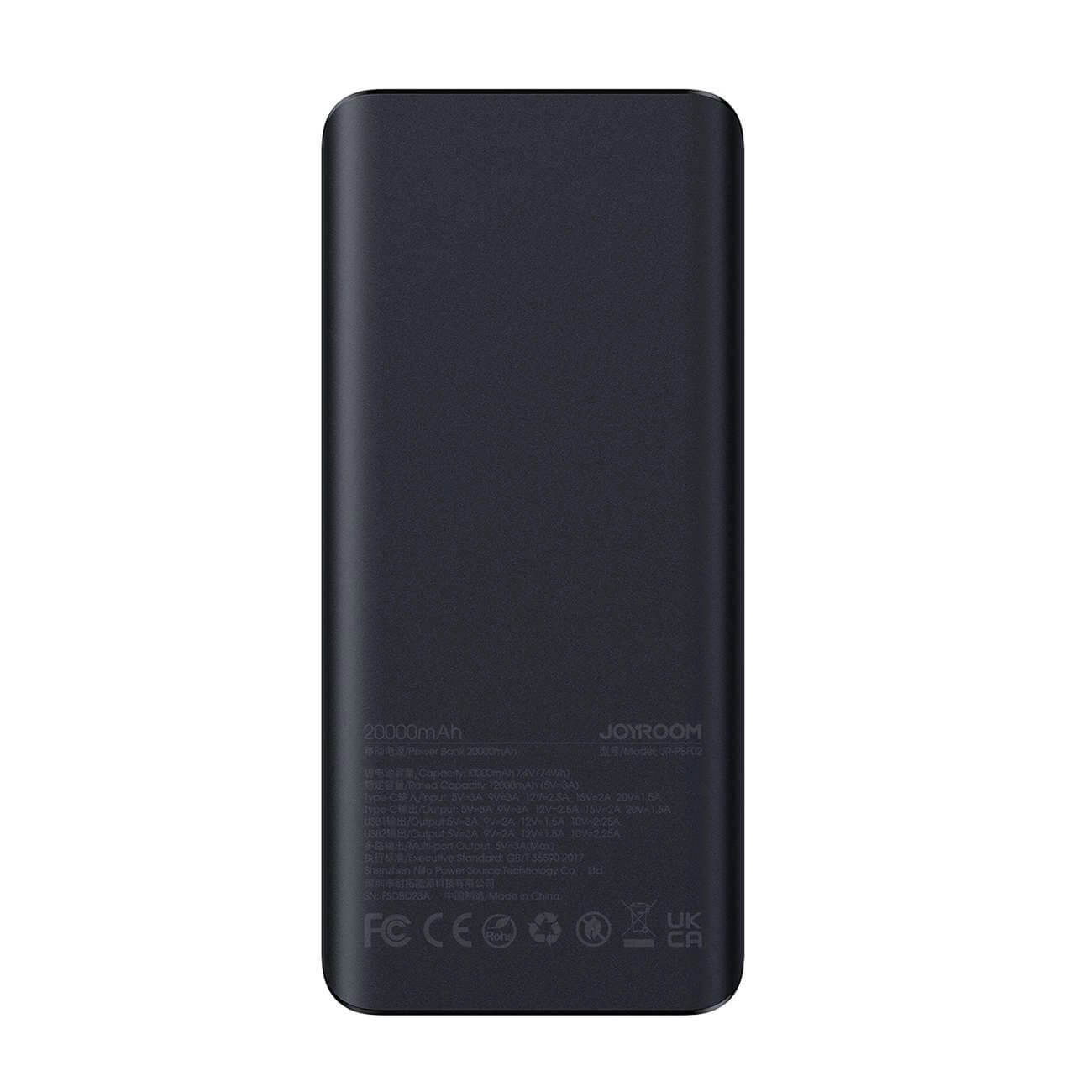 Joyroom JR-PBF03 PowerBank 30000mAH 30W με 2 θύρες USB και μια Θύρα Type-C και Καλώδιο USB to Type-C - Black