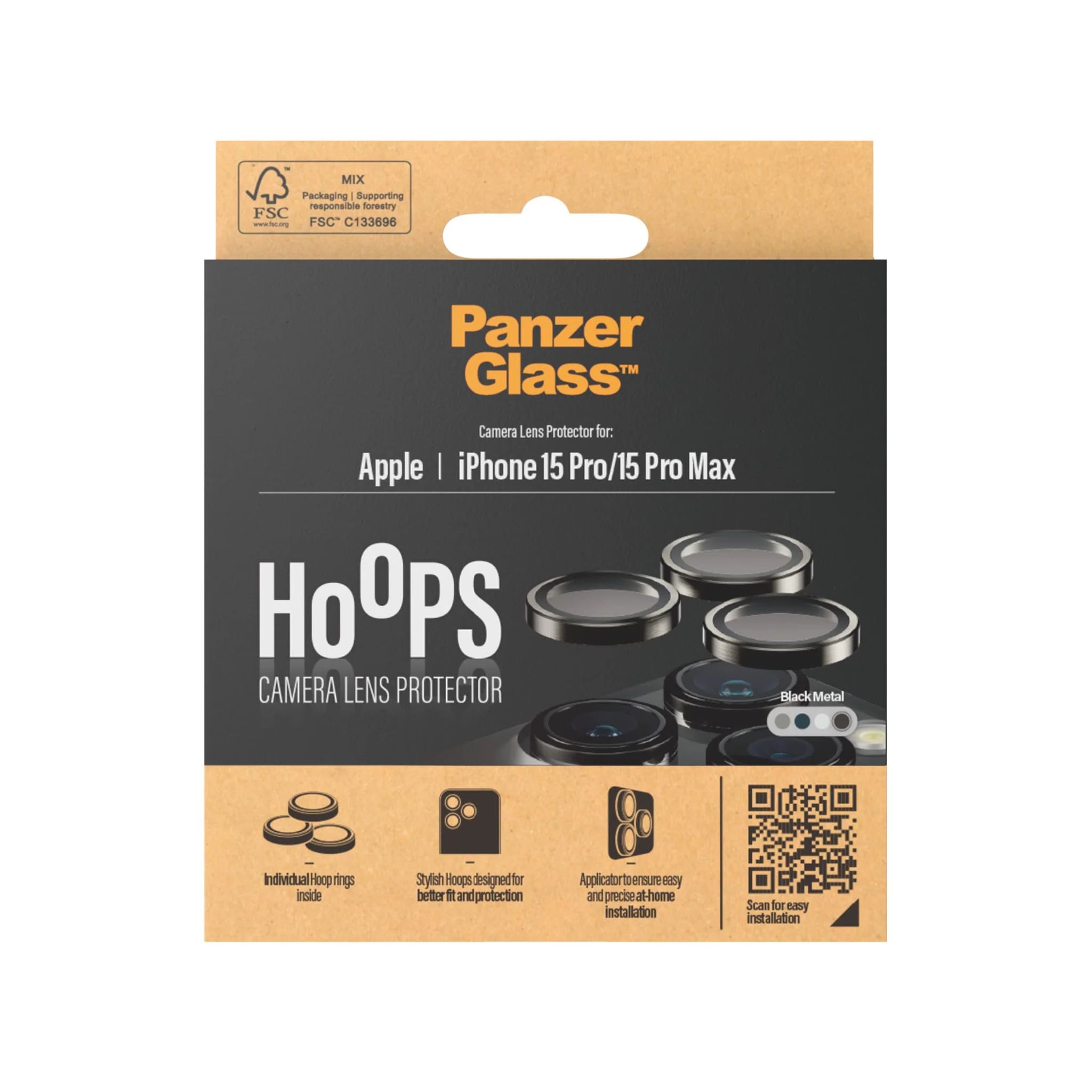 PanzerGlass iPhone 15 Pro / iPhone 15 Pro Max Hoops Camera Lens Protector Αντιχαρακτικό Γυαλί για την Κάμερα - Black