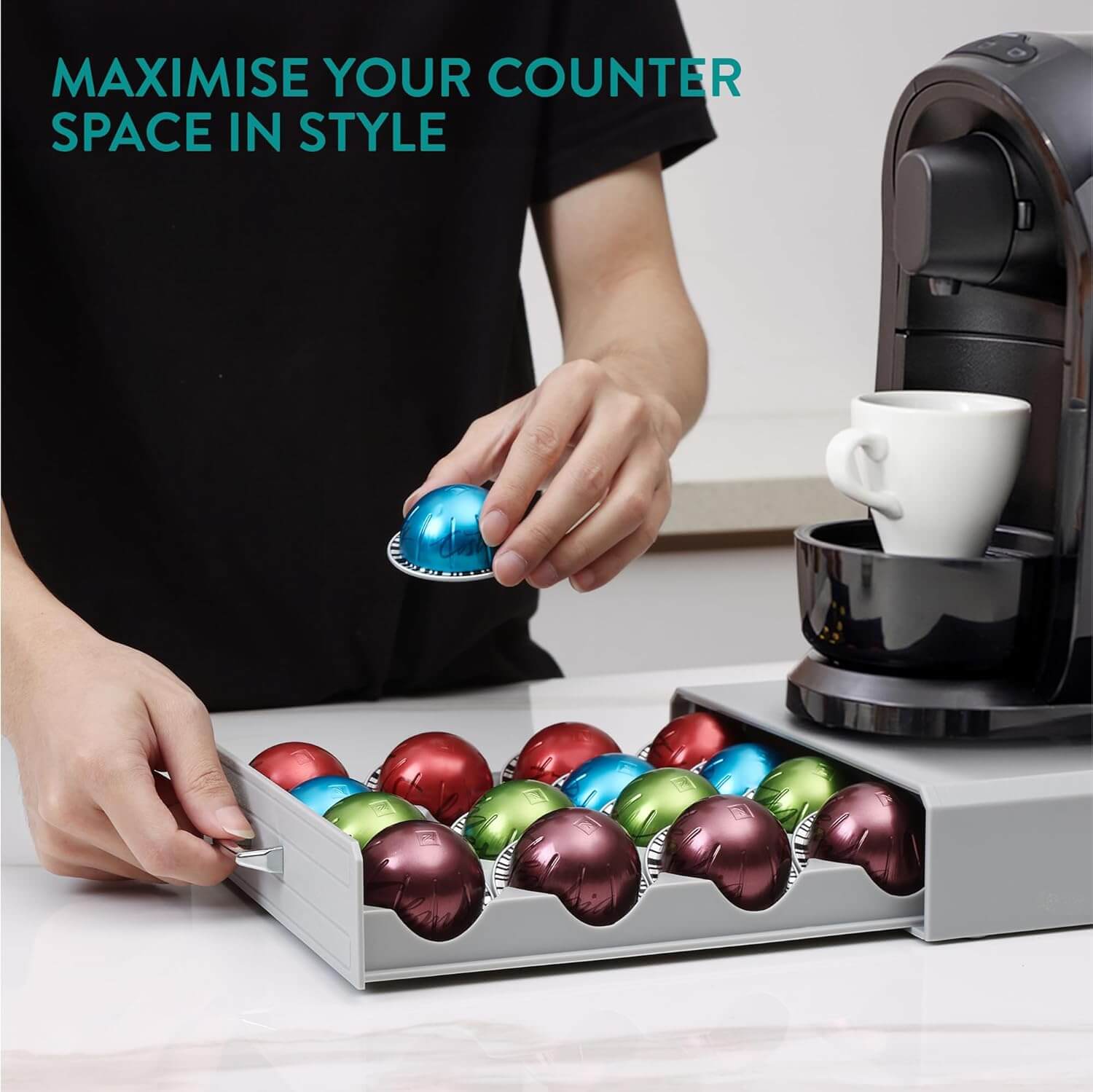 Navaris Συρτάρι για Κάψουλες Nespresso Vertuo / Βάση για Καφετιέρα - Grey