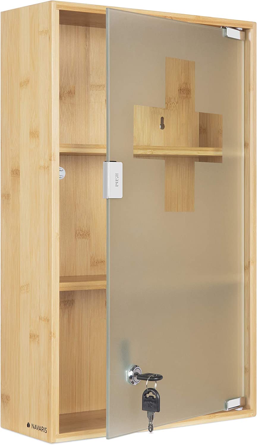 Navaris Ντουλάπι Πρώτων Βοηθειών και Φαρμάκων από από Μπαμπού και Γυαλί- Light Brown - 53168.3