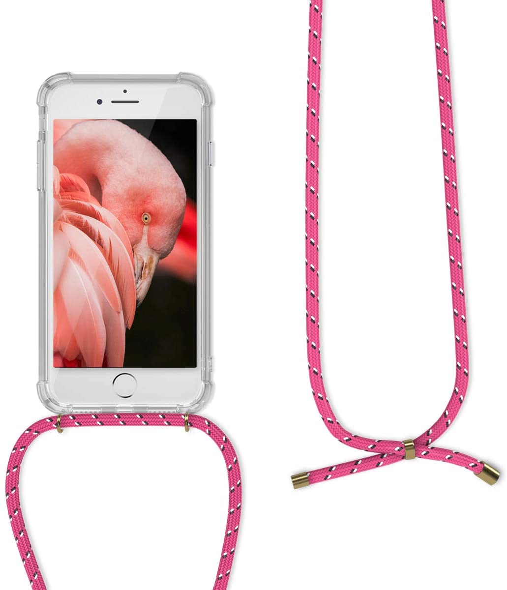 KW iPhone SE 2022 / SE 2020 / 7 / 8 Θήκη Σιλικόνης TPU με Λουράκι - Διάφανη / Fuchsia / Black - 47247.106