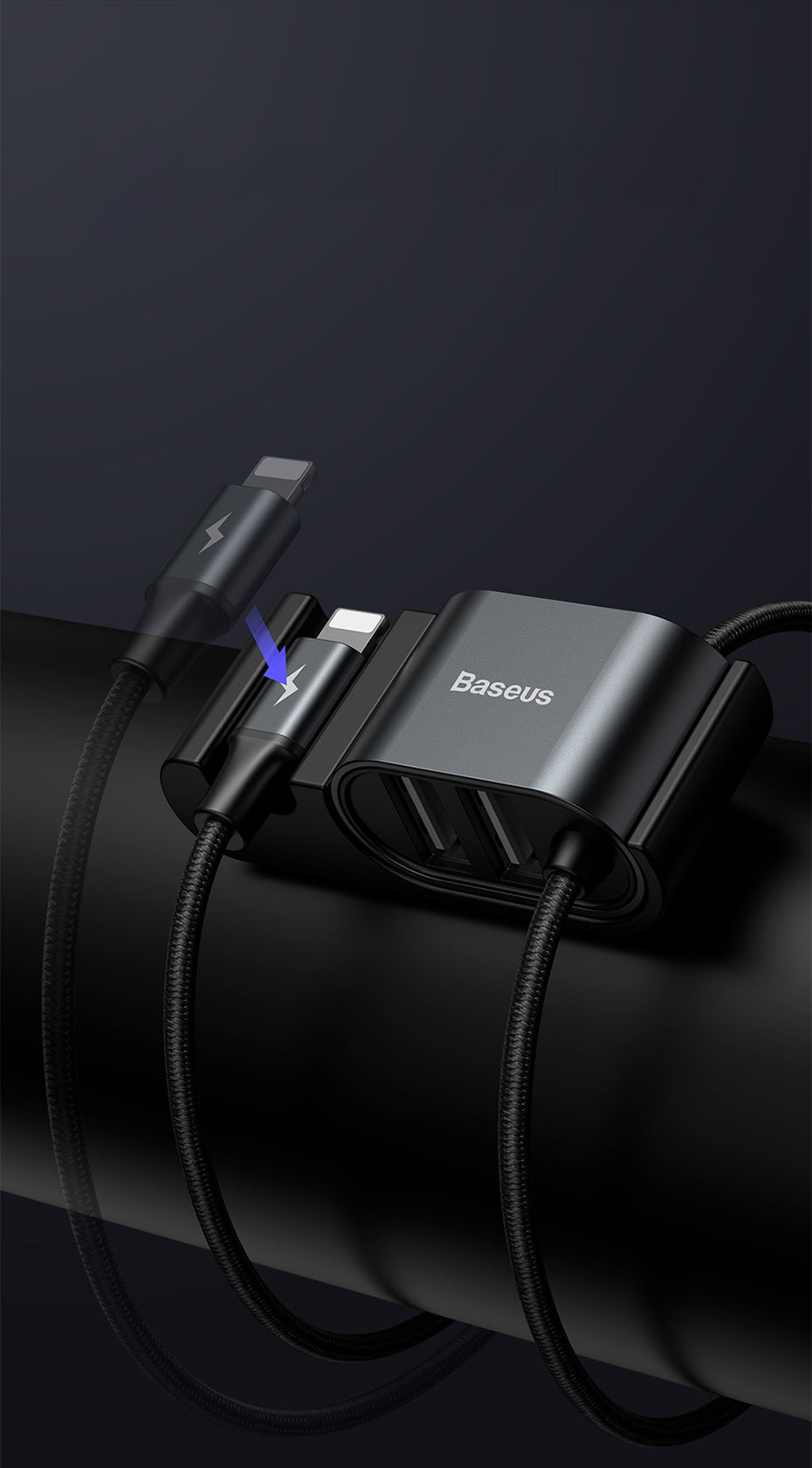 Baseus Special Data Cable for Backseat με 2xUSB Hub με Ενσωματωμένο Καλώδιο Lightning - Black - CALHZ-01