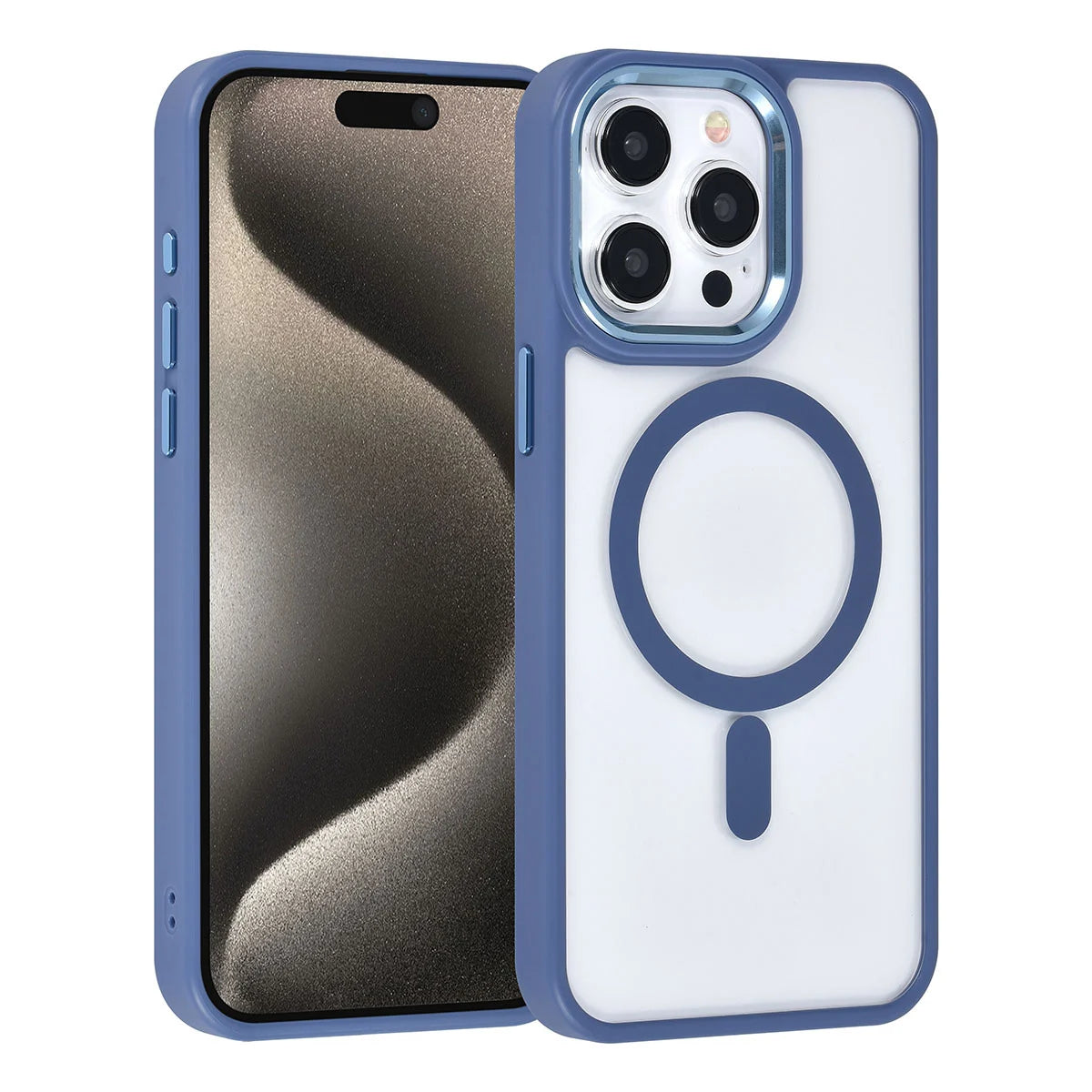 Tuniq iPhone 15 Pro Max - MagSafe Σκληρή Θήκη με Πλαίσιο Σιλικόνης - Μπλε / Διάφανη