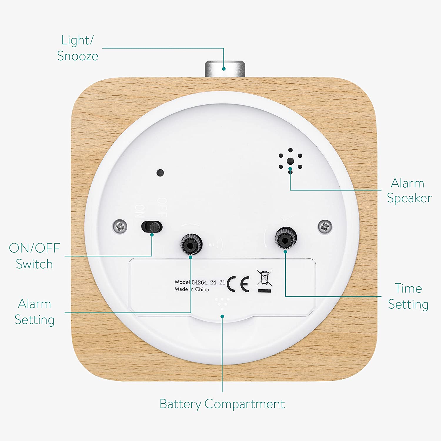 Navaris Αναλογικό Επιτραπέζιο Ρολόι και Ξυπνητήρι - Design Retro Square - Light Brown / Gold - 54264.24.21