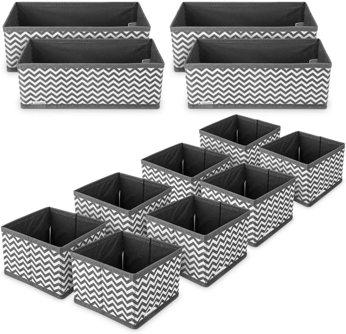 Navaris Σετ με 12 Υφασμάτινα Κουτιά Αποθήκευσης - Grey / White - 49052.10