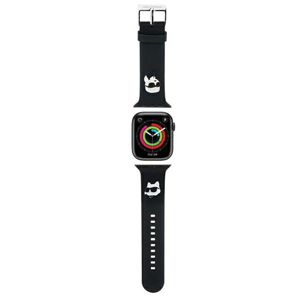 Karl Lagerfeld Λουράκι Apple Watch 2 / 3 / 4 / 5 / 6 / 7 / 8 / 9 / SE / ULTRA 1 / ULTRA 2 - 42 / 44 / 45 / 49 mm 3D Rubber Karl and Choupette Head Λουράκι Σιλικόνης - Black - KLAWLSLKCNK