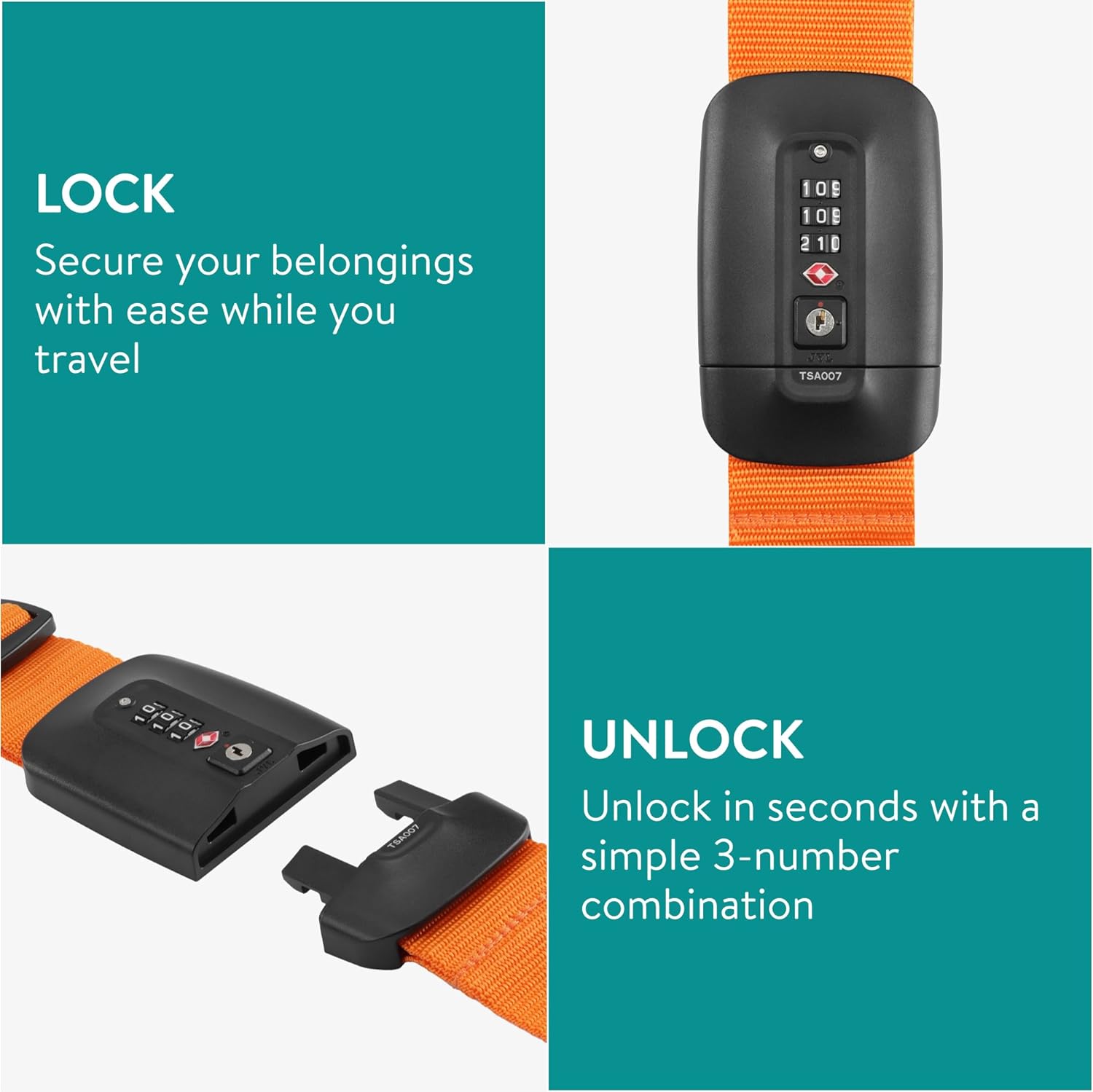 Navaris Ιμάντας Προστασίας Αποσκευών με Κλειδαριά με Συνδυασμό - Orange - 51357.29