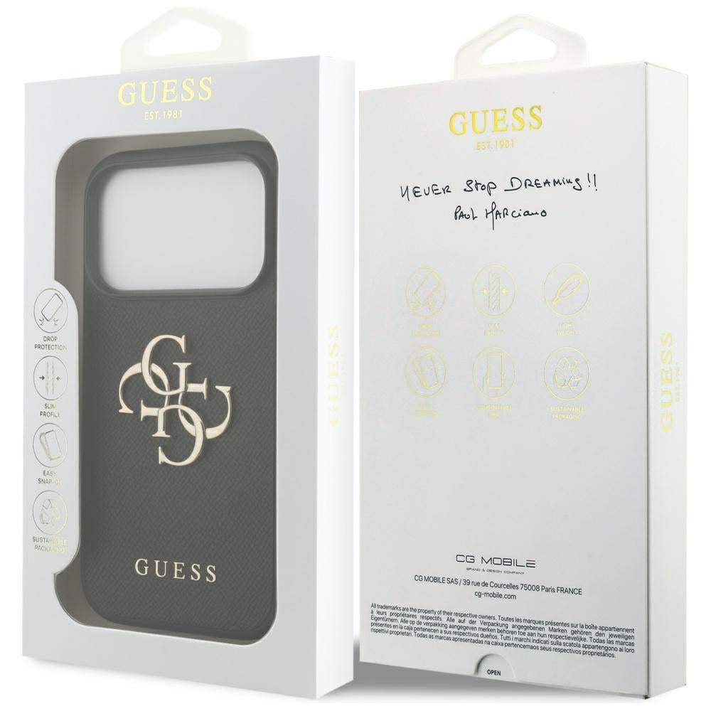 Guess iPhone 17 Pro - Grained Big 4G and Classic Logo - Σκληρή Θήκη με Επένδυση από Οικολογικό Δέρμα - Black - GUHCP17LPGT4MBK