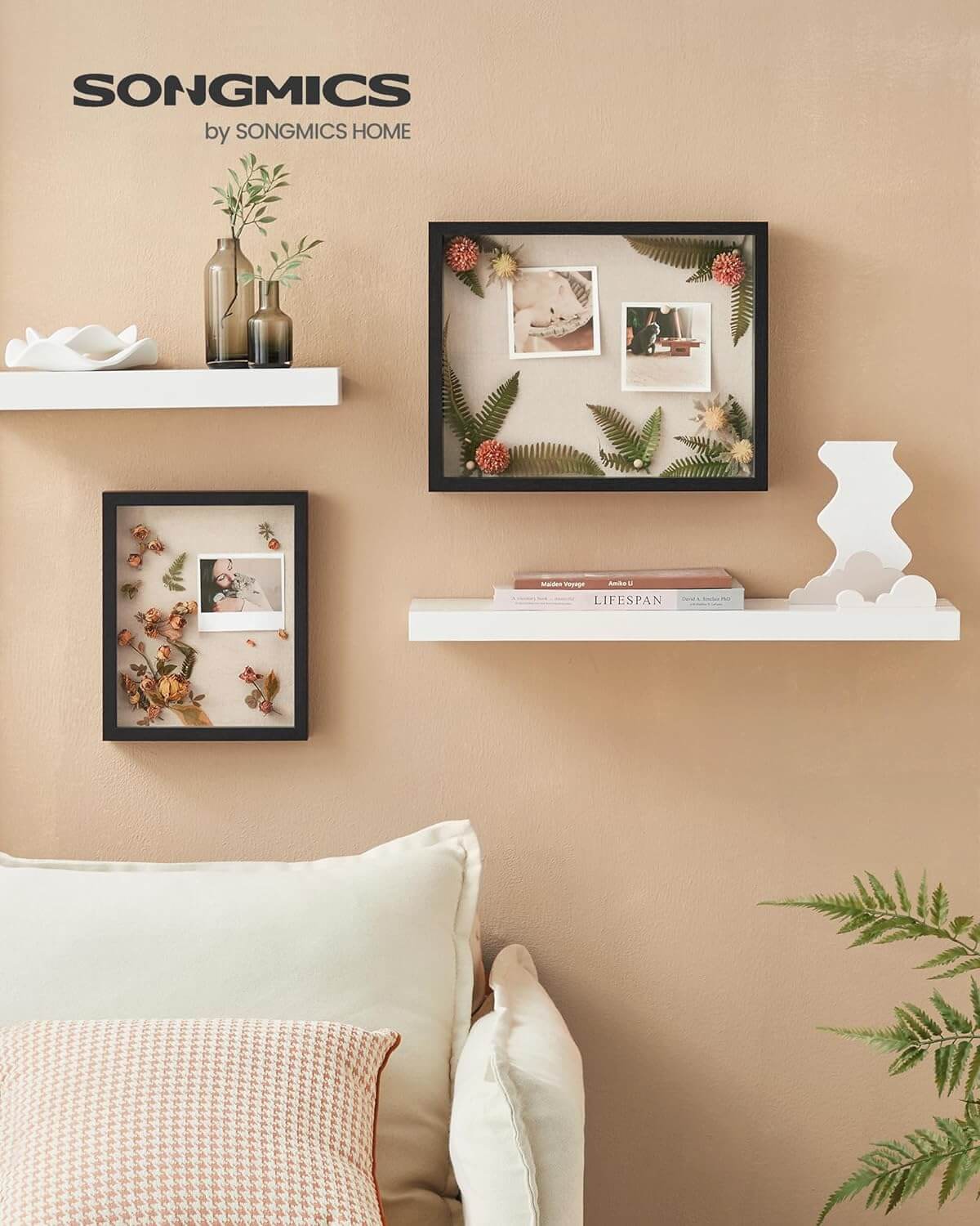 Songmics Ξύλινη Κορνίζα με Σχοινί, Κλιπ και Πινέζες - 22.5 x 4 x 27.5 cm - Black - RPF007B02