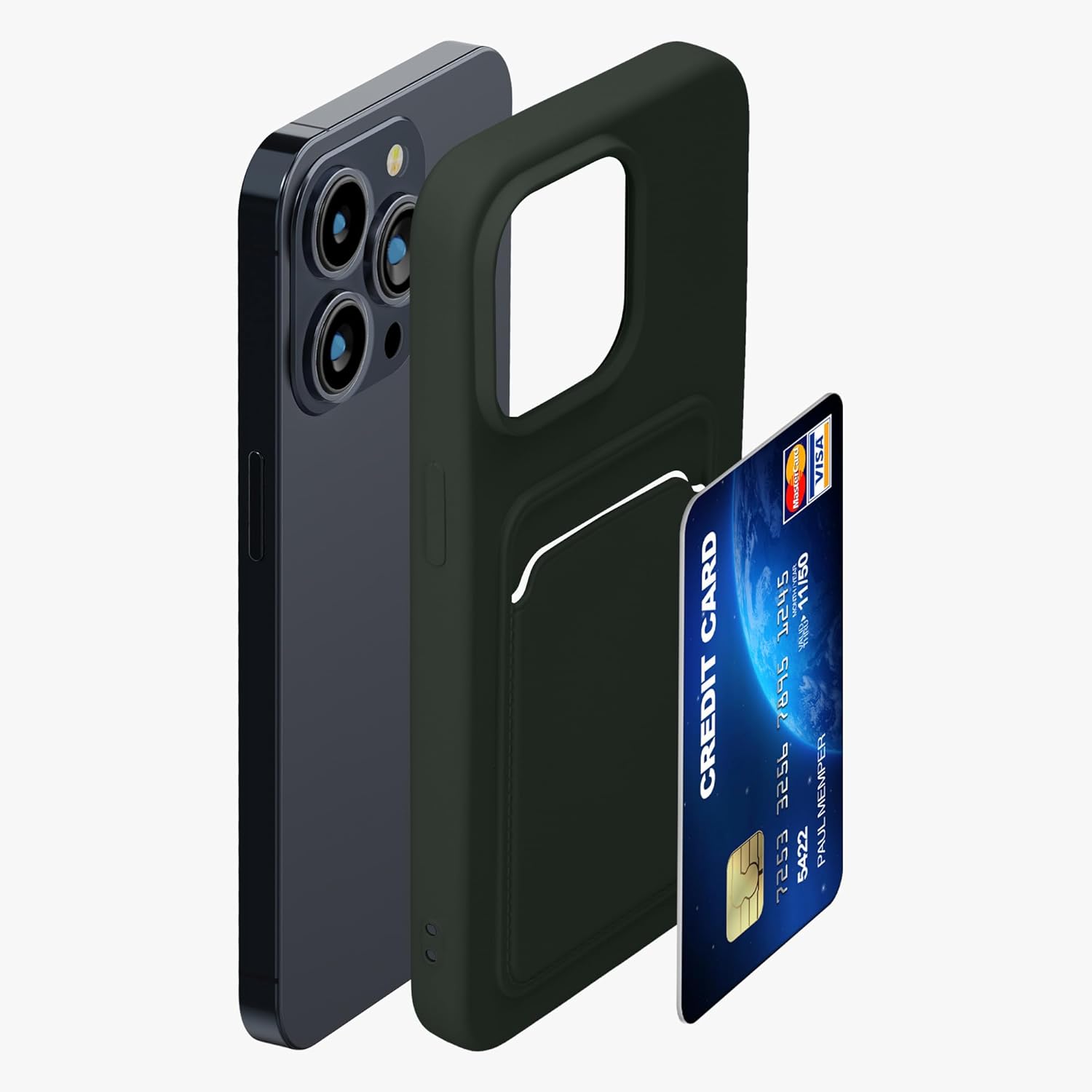 KW iPhone 15 Pro Max Θήκη Σιλικόνης TPU με Υποδοχή για Κάρτα - Dark Green