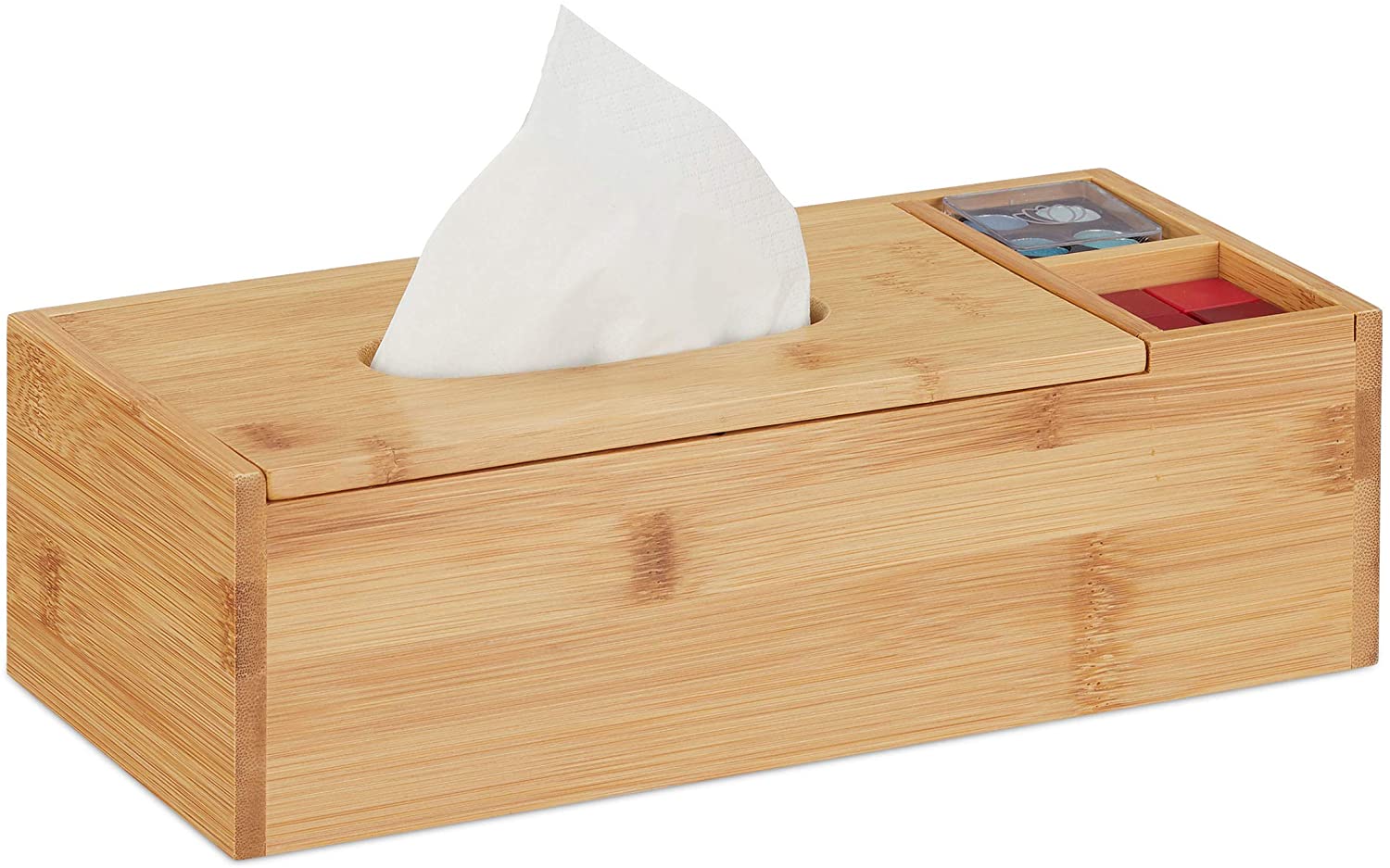 Relaxdays Βάση Αποθήκευσης για Χαρτομάντηλα με 2 Θήκες από Bamboo - Natural - 4052025288112