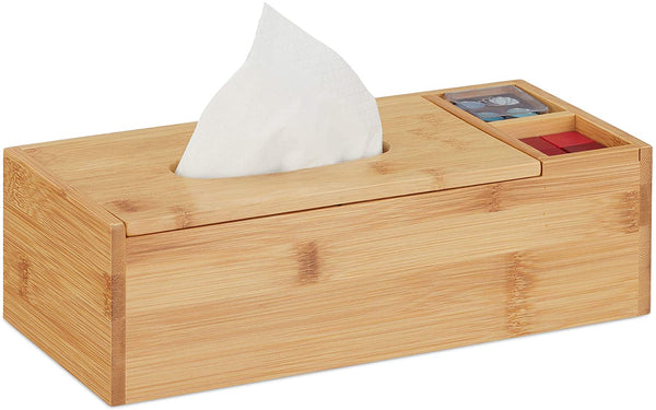 Relaxdays Βάση Αποθήκευσης για Χαρτομάντηλα με 2 Θήκες από Bamboo - Natural - 4052025288112 - likebrands.gr