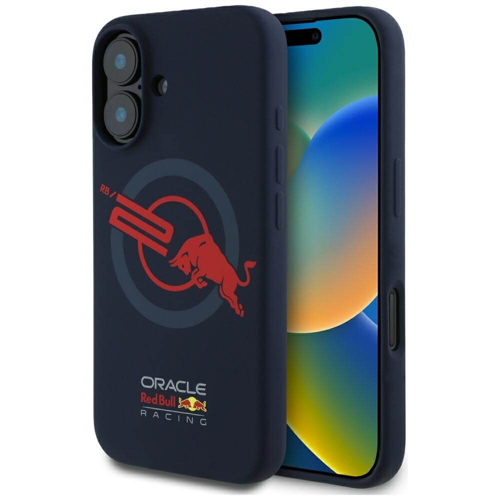 Red Bull iPhone 16 - HC Silicone ORBR20 Logo Red Lining - MagSafe Σκληρή Θήκη με Πλαίσιο Σιλικόνης - Navy Blue - RBHMP16S24SIOLVR