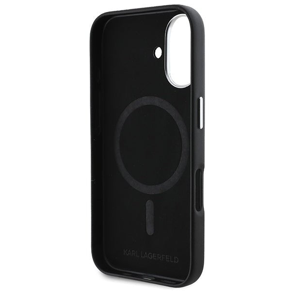 Karl Lagerfeld iPhone 16 Plus - FW Metal Plate MagSafe Σκληρή Θήκη με Επένδυση Συνθετικού Δέρματος - Black - KLHMP16MPGMSRPK