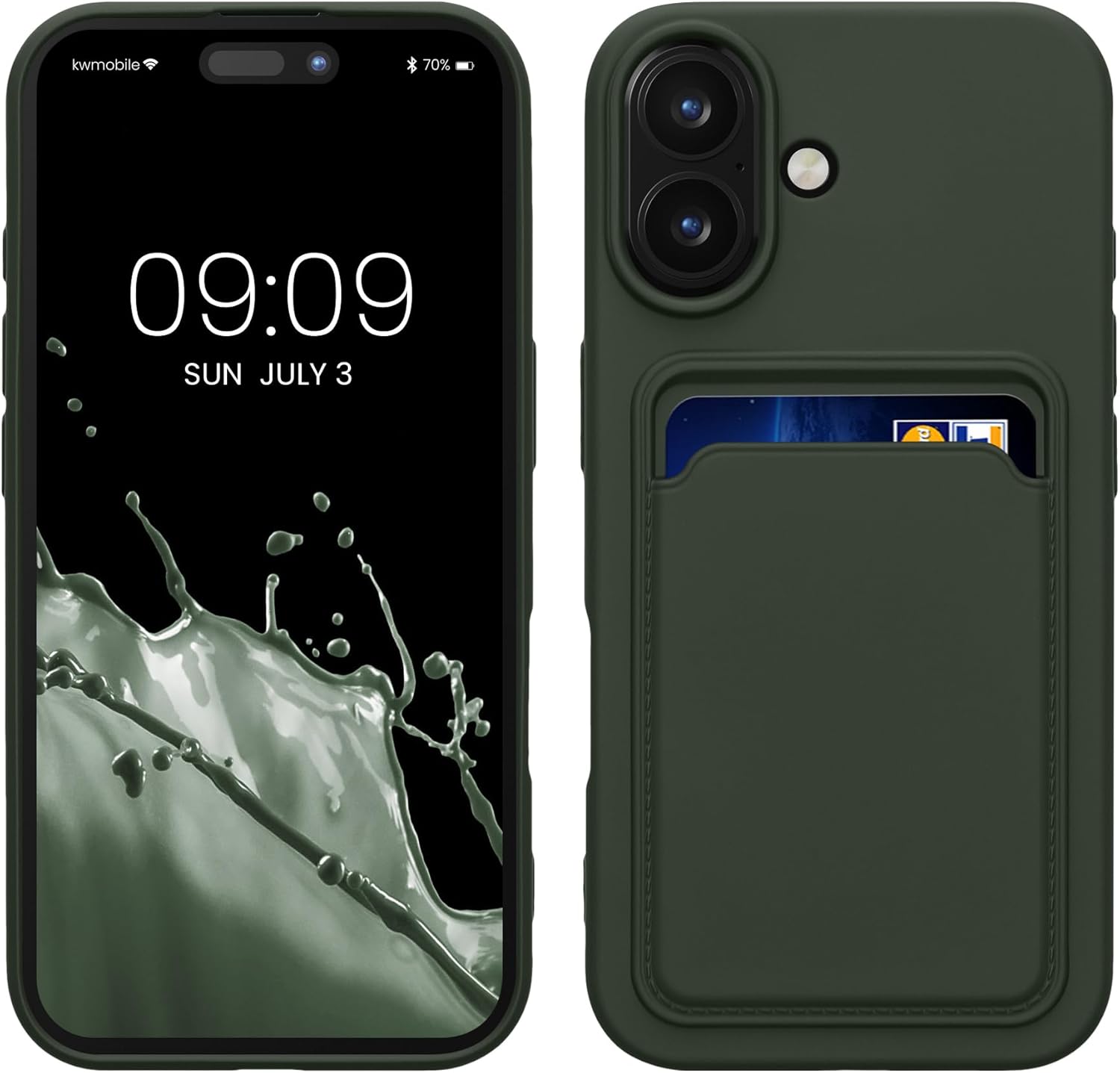 KW iPhone 16 Θήκη Σιλικόνης TPU με Υποδοχή για Κάρτα - Dark Green