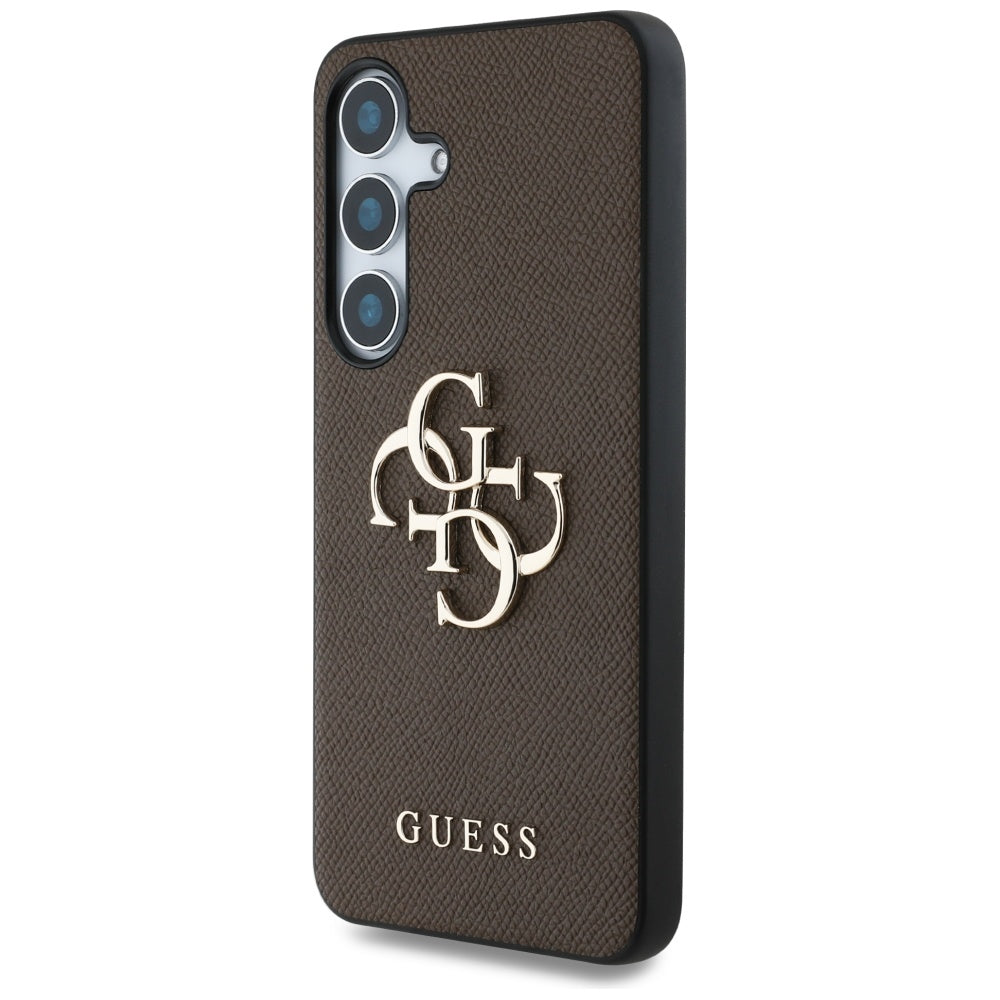 Guess Samsung Galaxy S25 - Grained Big 4G Logo Small Classic Logo - Σκληρή Θήκη με Επένδυση από Οικολογικό Δέρμα - Brown - GUHCS25SPGT4MBW
