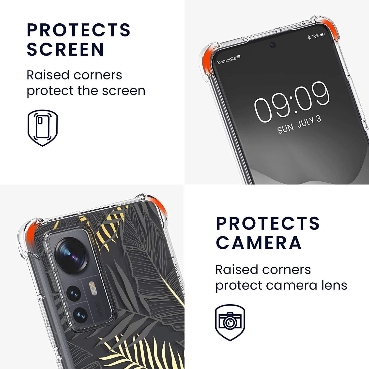 KW Xiaomi 12 / 12X Θήκη Σιλικόνης TPU με Λουράκι Design Palm Leaves - Yellow / Grey / Διάφανη - 58199.02