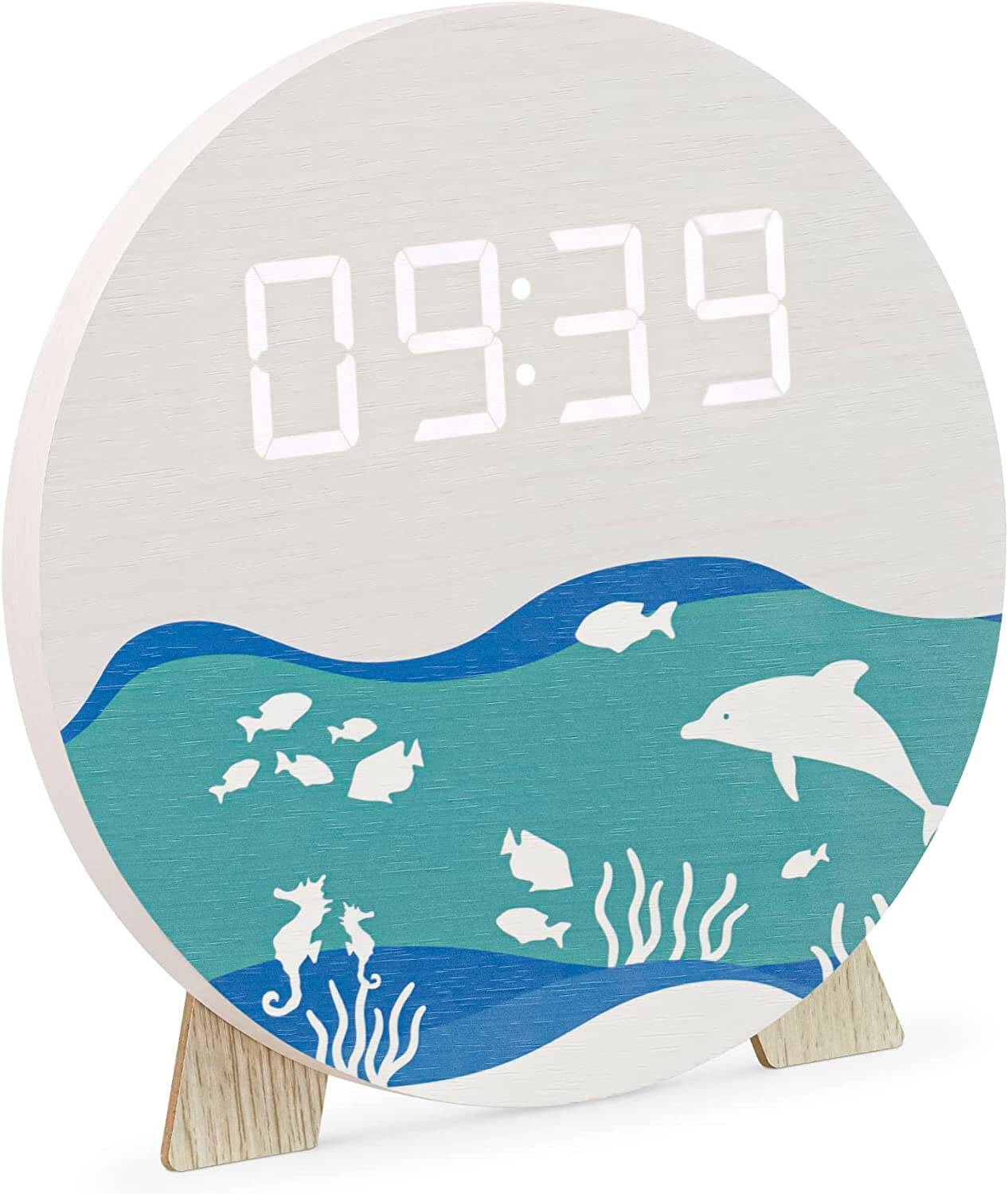 Navaris Ψηφιακό Ξύλινο Ρολόι LED - Design Ocean - White - 58958.03