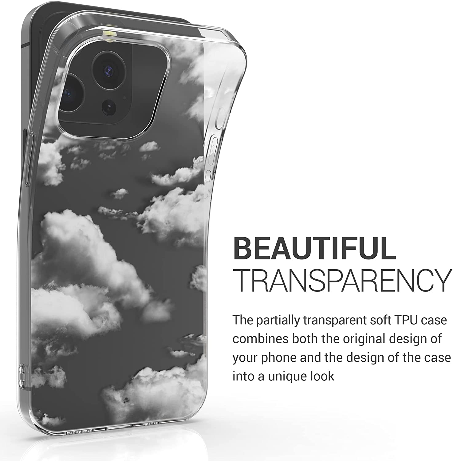 KW iPhone 13 Pro Θήκη Σιλικόνης TPU Design Bunch of Clouds - White / Διάφανη - 55961.02