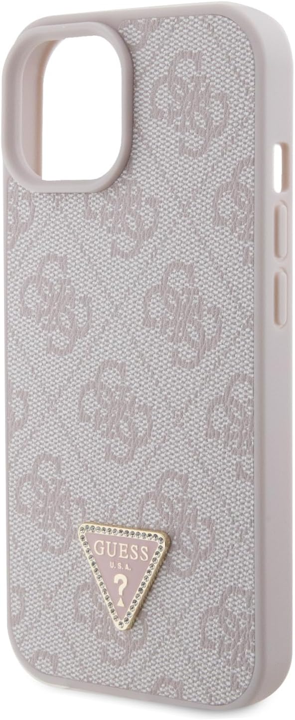 Guess iPhone 15 Leather 4G Diamond Triangle Θήκη με Επένδυση Συνθετικού Δέρματος - Pink - GUHCP15SP4TDPP