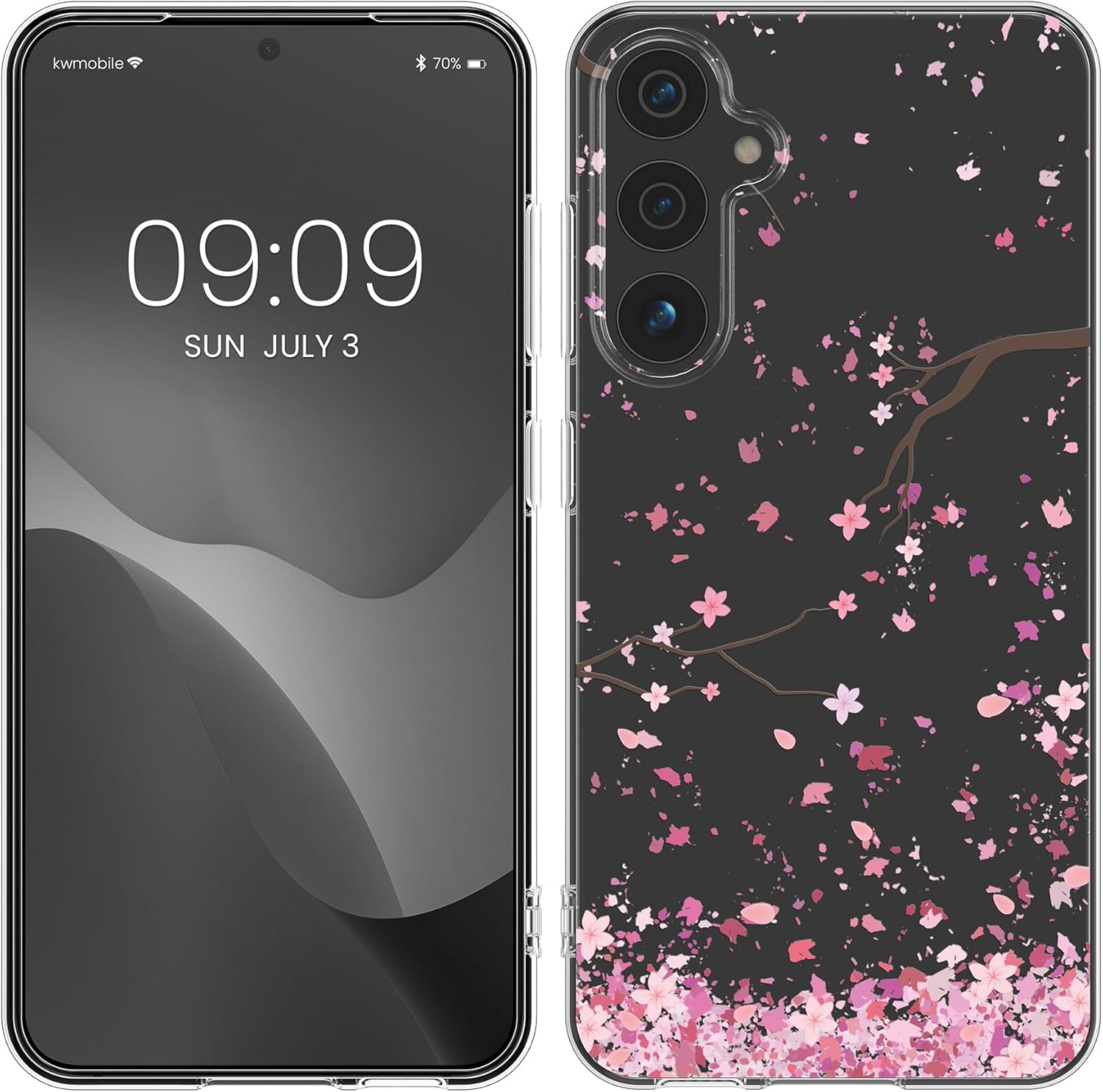 KW Samsung Galaxy A55 5G Λεπτή Θήκη Σιλικόνης TPU - Design Cherry Blossom Petals - Pink / Dark Brown / Διάφανη