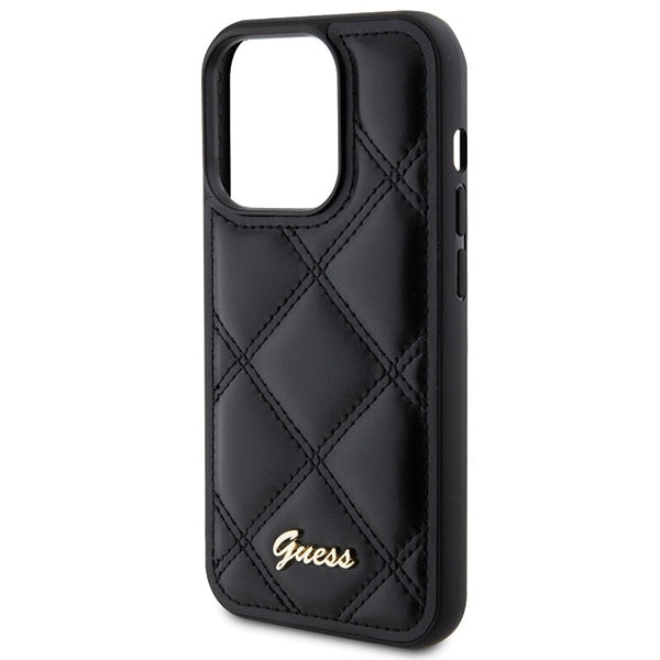 Guess iPhone 15 Pro Max - Quilted Metal Logo Θήκη με Επένδυση Συνθετικού Δέρματος - Black - GUHCP15XPSQSQSK