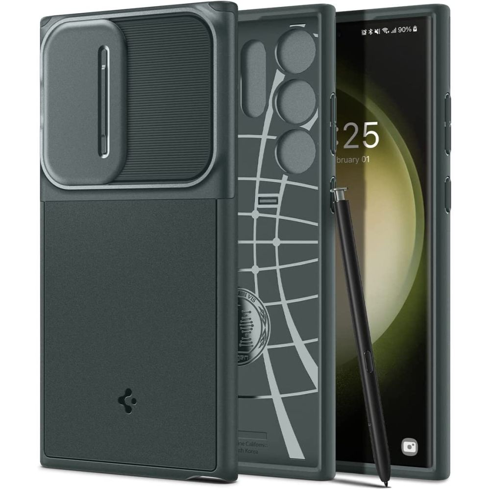 Spigen Samsung Galaxy S23 Ultra Optik Armor Θήκη Σιλικόνης με Κάλυμμα για την Κάμερα - Abyss Green