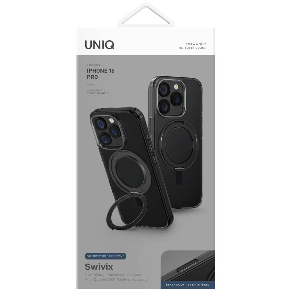 Uniq iPhone 16 Pro - Swivix 360 Rotating Kickstand - Σκληρή Θήκη με Πλαίσιο Σιλικόνης και Σταντ - Black