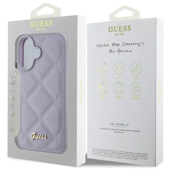 Guess iPhone 16 - Quiled Metal Logo Θήκη με Επένδυση Συνθετικού Δέρματος - Purple - GUHCP16SPSQSQSU