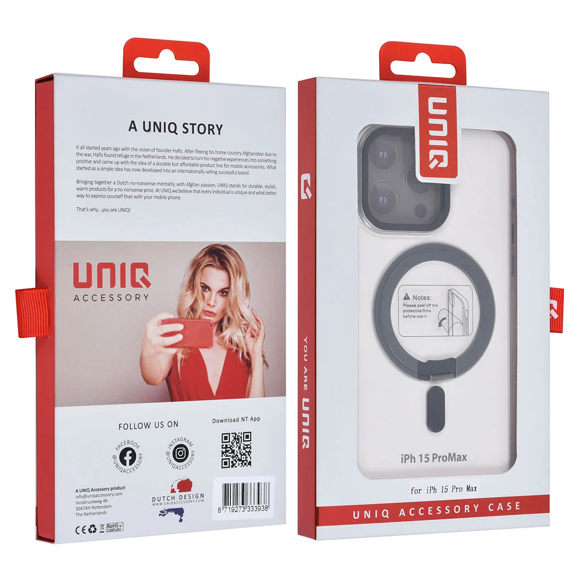 Tuniq iPhone 15 Pro Max - Σκληρή MagSafe Θήκη με Περιστρεφόμενο Δαχτυλίδι Συγκράτησης - Διάφανη / Μαύρη