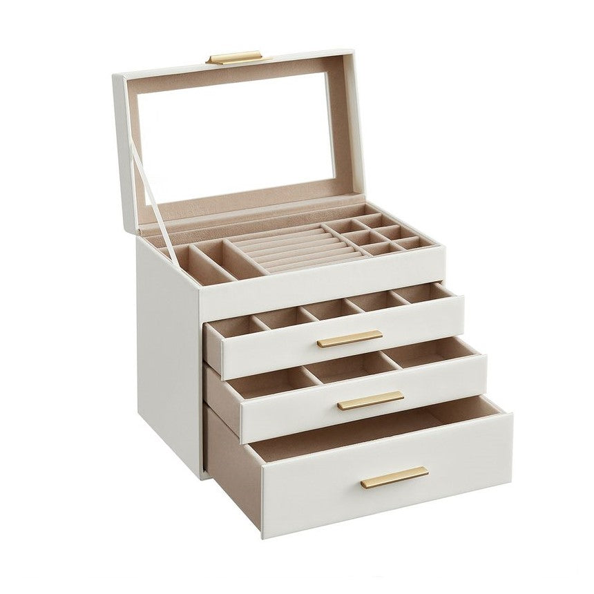 Songmics Φορητό Κουτί Αποθήκευσης Κοσμημάτων με Γυάλινο Καπάκι - Cloud White - JBC161W01