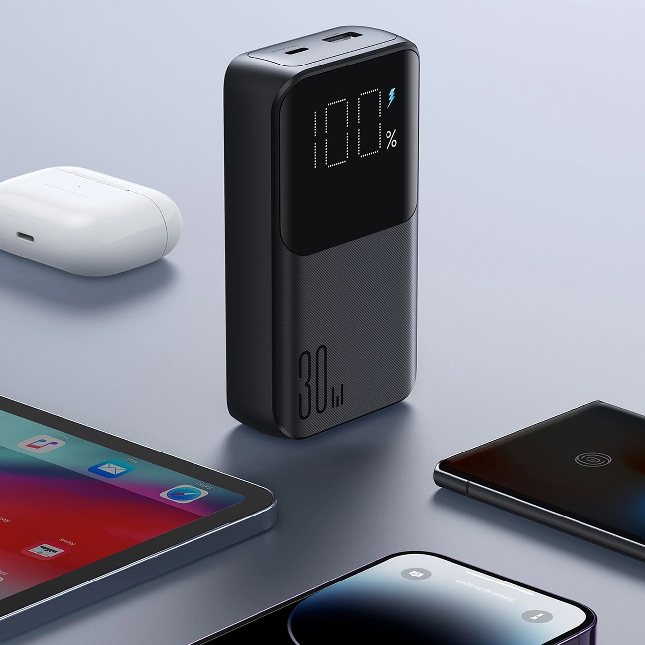 Joyroom JR-PBC06 Mini PowerBank 10000mAH 30W με Ενσωματωμένα Καλώδια Type-C / Lightning και 1 θύρα Type-C και 1 Θύρα USB - Black